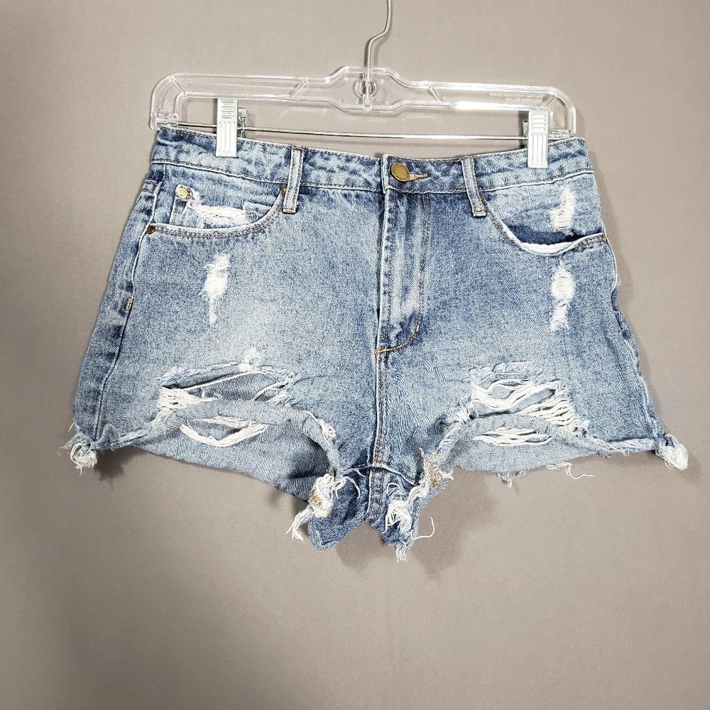 Articles Of Society Meredith Freeport Distressed Denim High Waist Shorts Size 26